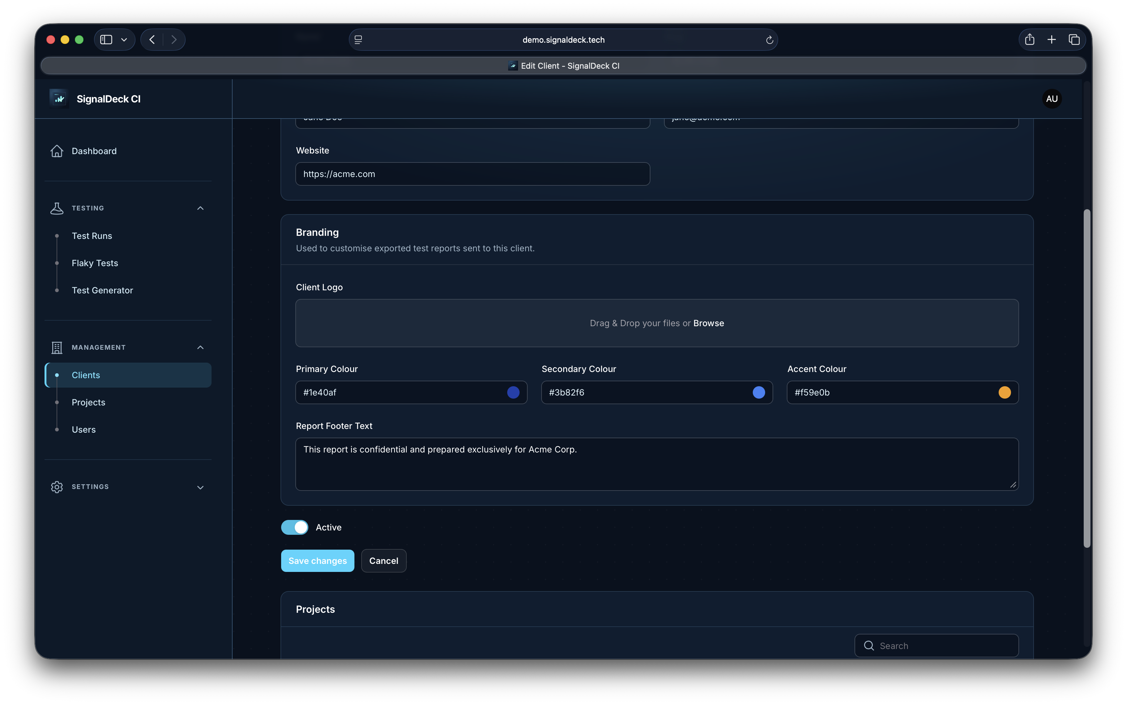 Client branding settings in SignalDeck CI