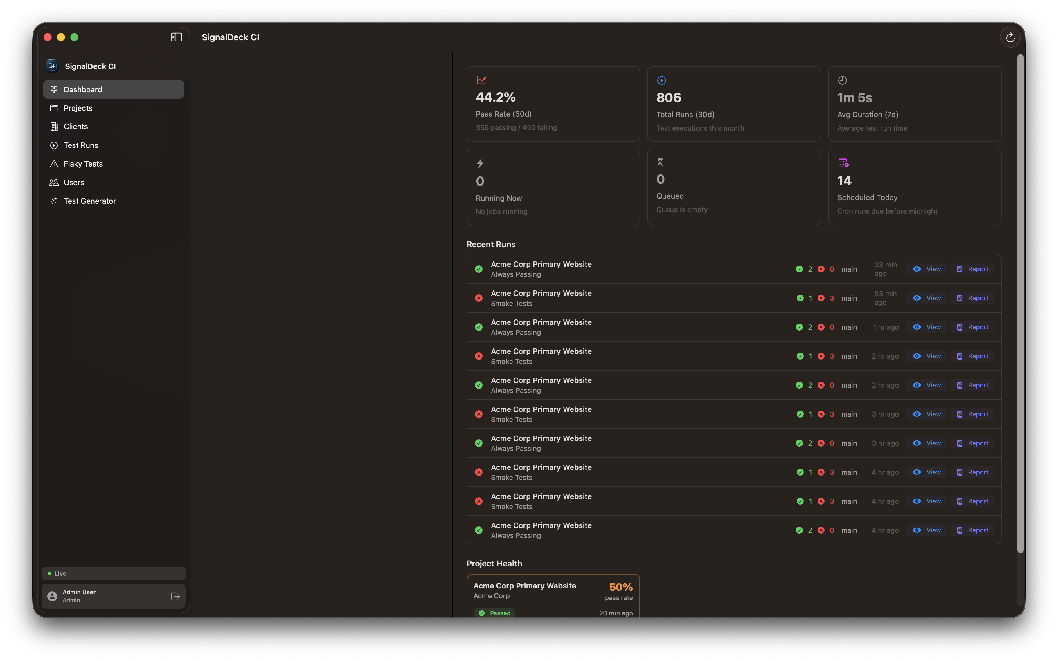 SignalDeck CI native macOS app for monitoring Cypress and Playwright runs without a browser tab
